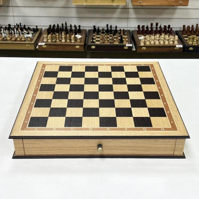 Шахматный ларец с выдвижными ящиками большой дуб венге клетка 5 см без фигур