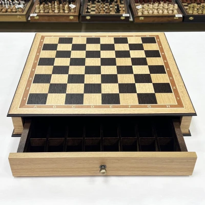 Шахматный ларец с выдвижными ящиками большой дуб венге клетка 5 см без фигур