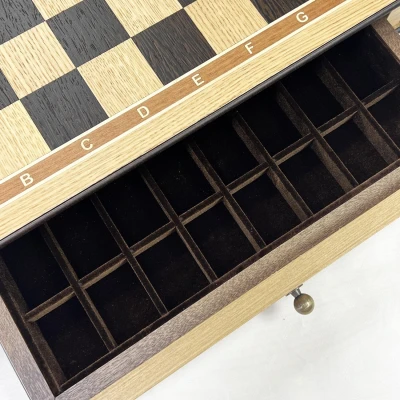 Шахматный ларец с выдвижными ящиками большой дуб венге клетка 5 см без фигур