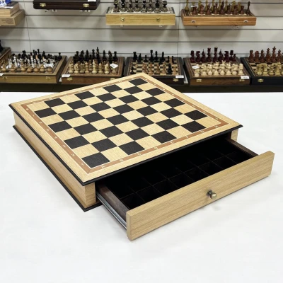 Шахматный ларец с выдвижными ящиками большой дуб венге клетка 5 см без фигур