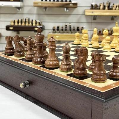 Шахматы эксклюзивные в ларце с выдвижными ящиками венге Эндшпиль