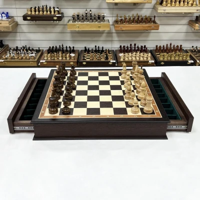 Шахматы подарочные с выдвижными ящиками венге ясень Премиальный люкс