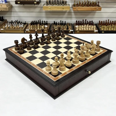 Шахматы подарочные с выдвижными ящиками венге ясень Премиальный люкс