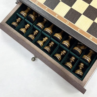 Шахматы подарочные с выдвижными ящиками венге ясень Премиальный люкс