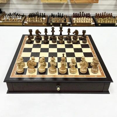 Шахматы подарочные с выдвижными ящиками венге ясень Премиальный люкс
