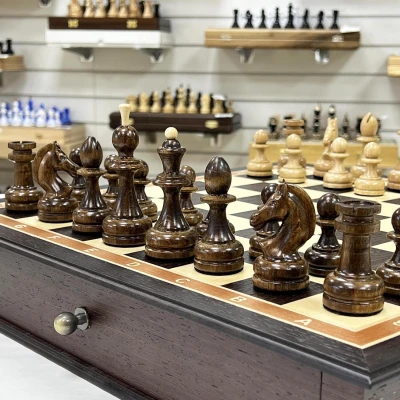 Шахматы подарочные с выдвижными ящиками венге ясень Премиальный люкс