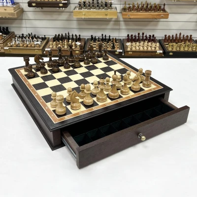 Шахматы подарочные с выдвижными ящиками венге ясень Премиальный люкс