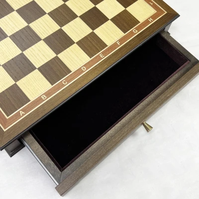 Шахматный ларец с выдвижными ящиками для больших фигур Антик дуб 5 см