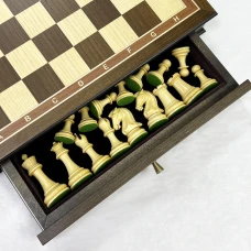 Шахматы в ларце с выдвижными ящиками дуб Антик с фигурами Стаунтон Royal