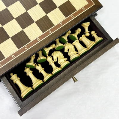 Шахматы в ларце с выдвижными ящиками дуб Антик с фигурами Стаунтон Royal