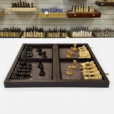 Шахматы эксклюзивные деревянные венге с фигурами из карельской березы Стаунтон люкс