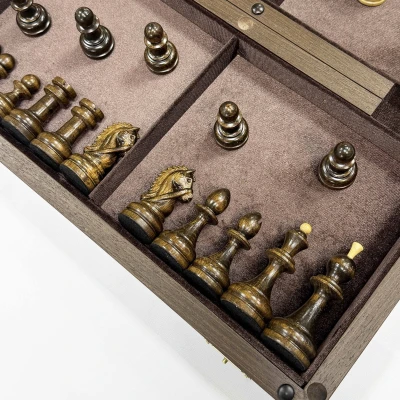 Шахматы подарочные в складной доске венге Резной конь средние