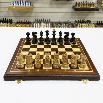 Шахматы подарочные красное дерево с фигурами из карельской березы большими 45 см