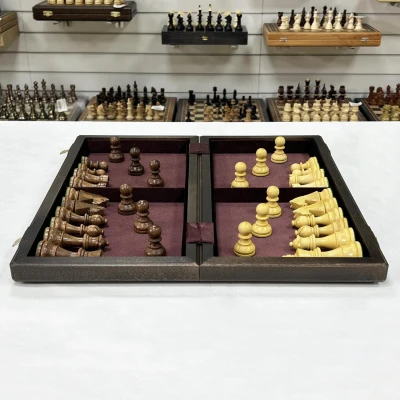 Шахматы подарочные орех с фигурами Стаунтон Чемпион из самшита и палисандра средние