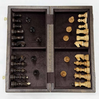 Шахматы подарочные из ореха и карельской березы Стаунтон люкс