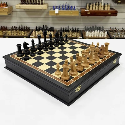 Шахматы в ларце моренный дуб большие Этюд с утяжелением