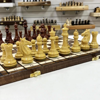 Шахматы деревянные с выжегом Стаунтон мини композит 40 см