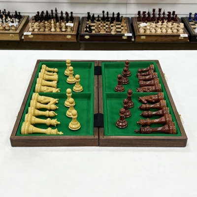 Шахматы деревянные с выжегом Стаунтон мини композит 40 см