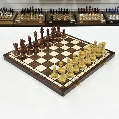 Шахматы деревянные с выжегом Стаунтон мини композит 40 см