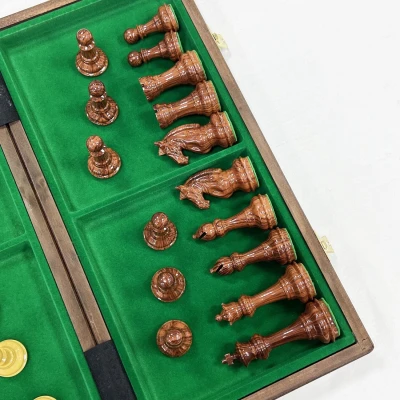 Шахматы деревянные с выжегом Стаунтон мини композит 40 см