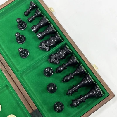 Шахматы деревянные с выжегом Стаунтон черно-белый композит