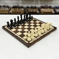 Шахматы деревянные с выжегом Стаунтон черно-белый композит