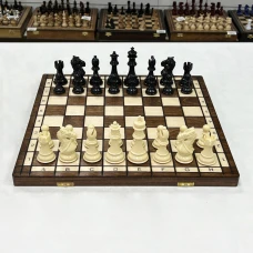 Шахматы деревянные с выжегом Стаунтон черно-белый композит