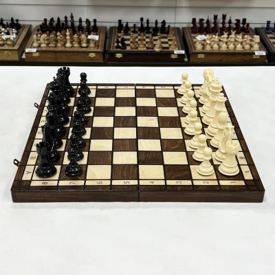 Шахматы деревянные с выжегом Стаунтон черно-белый композит