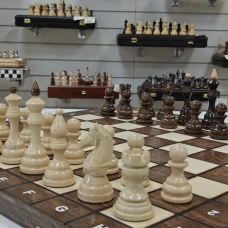 Шахматы шашки резные деревянные турнирные большие Бастион