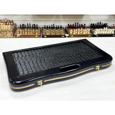 Нарды кожаные Презент с ручкой черные 55 см