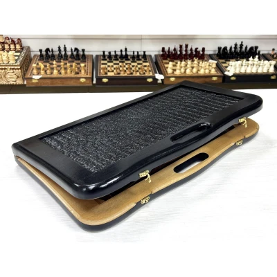 Нарды кожаные Презент с ручкой черные 55 см