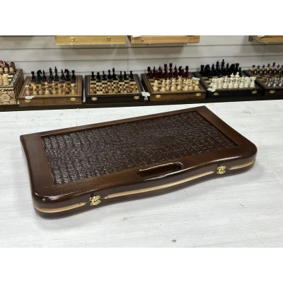 Нарды кожаные Презент с ручкой коричневые Люкс 55 см