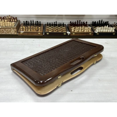 Нарды кожаные Презент с ручкой коричневые Люкс 55 см