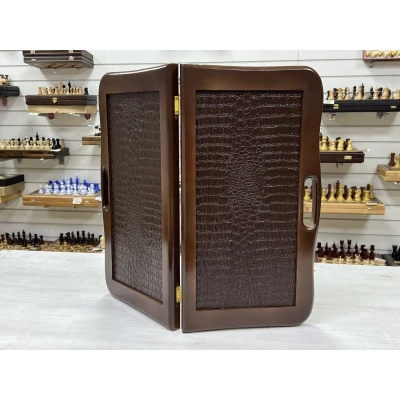 Нарды кожаные Презент с ручкой коричневые Люкс 55 см