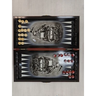 Нарды резные ручной работы Парусник чб 60х30