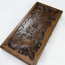 Нарды подарочные из массива ясеня Рыцарь и Лев темные 60см Нарды подарочные из массива ясеня Рыцарь и Лев темные 60см