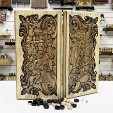 Нарды из массива ясеня подарочные Рыцарь и Лев светлые 60 см Нарды из массива ясеня подарочные Рыцарь и Лев светлые 60 см