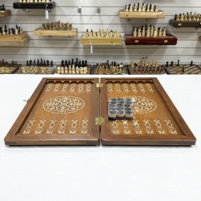 Нарды из массива ясеня эксклюзивные Узор темные 60 см