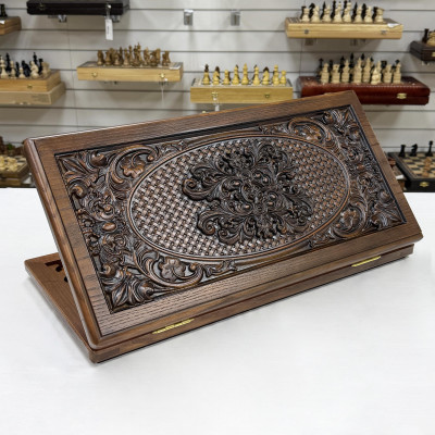 Нарды из массива ясеня эксклюзивные Узор темные 60 см