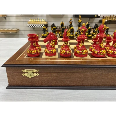 Шахматы эксклюзивные ручной работы Хохлома красное дерево