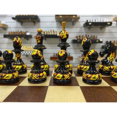 Шахматы эксклюзивные ручной работы Хохлома красное дерево