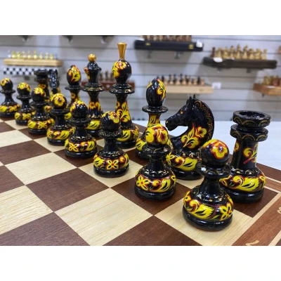 Шахматы эксклюзивные ручной работы Хохлома красное дерево