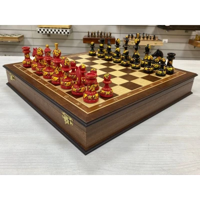 Шахматы эксклюзивные ручной работы Хохлома красное дерево