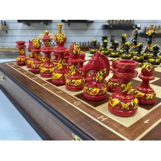 Шахматы эксклюзивные ручной работы Хохлома красное дерево