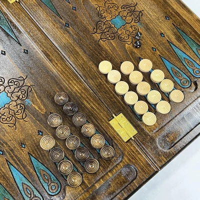 Нарды из массива бука Скорпион эпоксидная смола синие