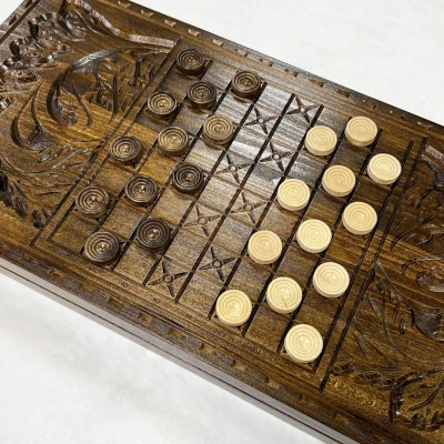 Нарды из массива бука Скорпион эпоксидная смола синие