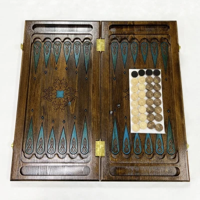 Нарды из массива бука Скорпион эпоксидная смола синие