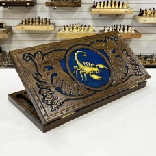 Нарды из массива бука Скорпион эпоксидная смола синие