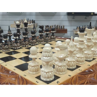 Шахматы 3в1 ручной работы резные Медведь ( нарды, шашки) 60см