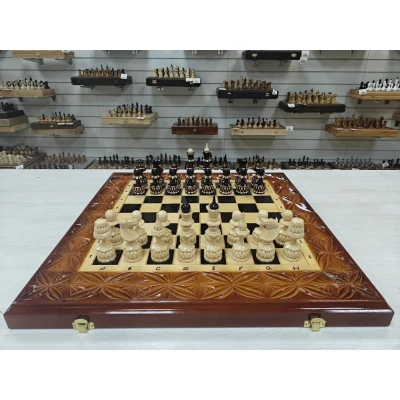 Шахматы 3в1 ручной работы резные Медведь ( нарды, шашки) 60см